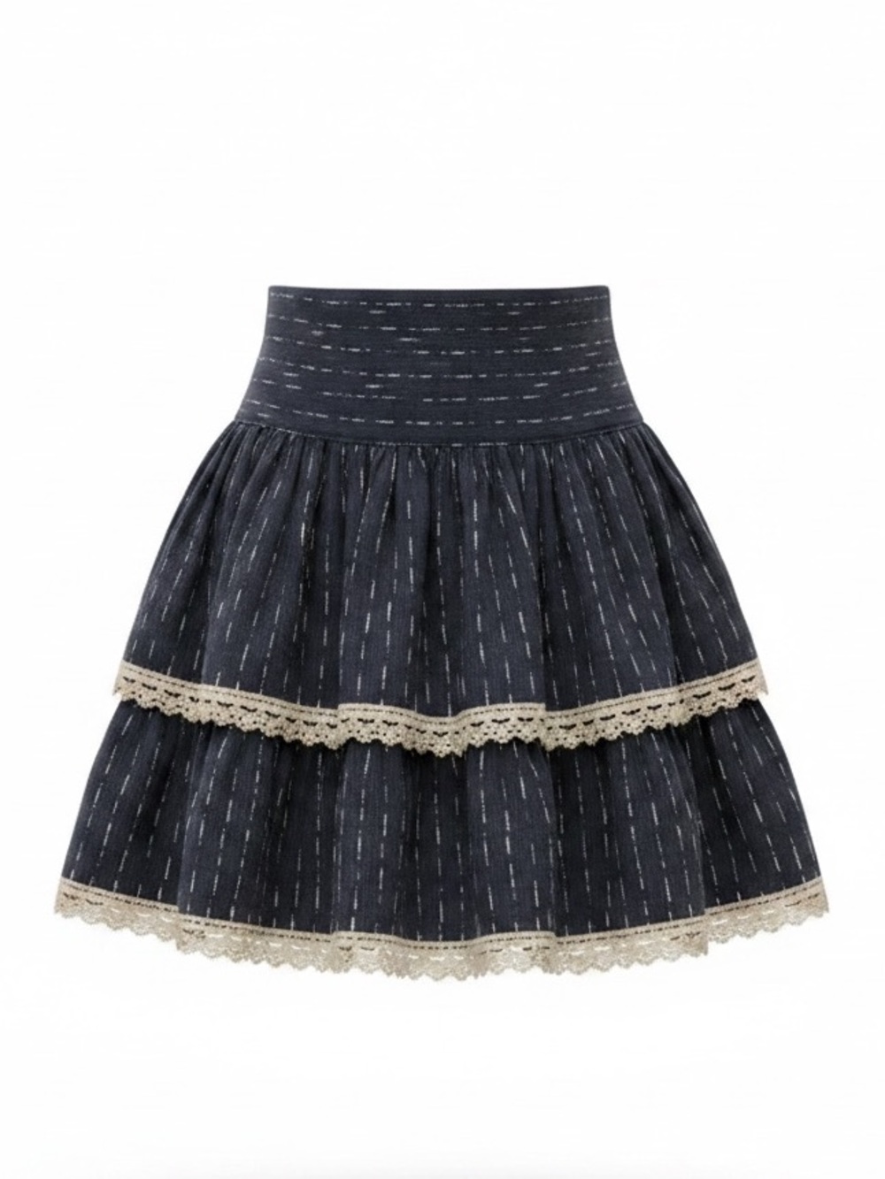 Upcycled Universal Thread Tiered Skirt w/ Beaded Lace Trim